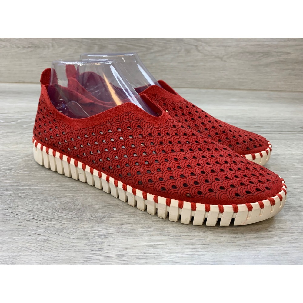 Ilse Jacobsen Tulip 139 Red Perforated Slip On Sneakers Flats 10 Comfort Shoes